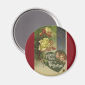 ヴィンテージビクトリアンバレンタインデー，女の子とバラ マグネット (正面/裏面)