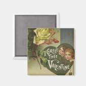 ヴィンテージビクトリアンバレンタインデー,女の子とバラ マグネット (正面/裏面)