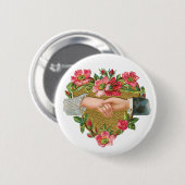 ヴィンテージビクトリアンバレンタインデー、手w花 缶バッジ (正面&裏面)