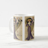 ヴィンテージビクトリアンバレンタインデー、紫の女性 コーヒーマグカップ (正面左)