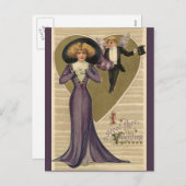 ヴィンテージビクトリアンバレンタインデー、紫の女性 シーズンポストカード (正面/裏面)