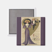 ヴィンテージビクトリアンバレンタインデー、紫の女性 マグネット (正面/裏面)