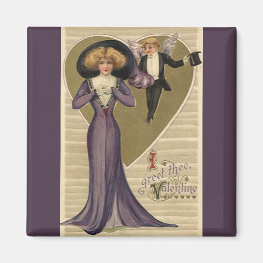 ヴィンテージビクトリアンバレンタインデー、紫の女性 マグネット (正面)