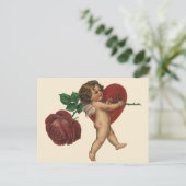 ヴィンテージビクトリアンバレンタインデーCherub andバラ シーズンポストカード (スタンド正面)