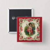 ヴィンテージビクトリアンバレンタインデーCherub on Phone 缶バッジ (正面&裏面)