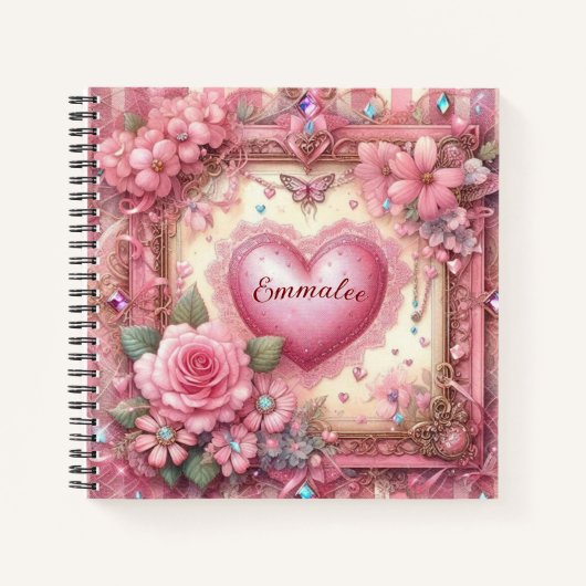 ヴィンテージビクトリアンバレンタインフローラカスタムハート ノートブック (正面)