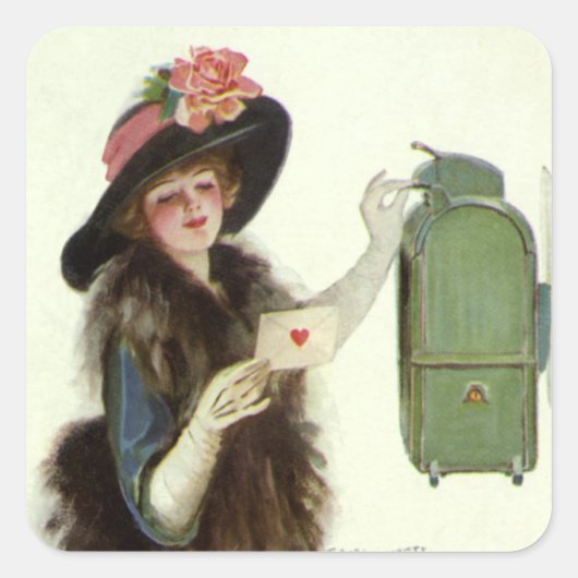 ヴィンテージビクトリアンバレンタイン女性愛の手紙 スクエアシール (正面)