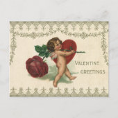 ヴィンテージビクトリアンバレンタインCherub、バラ、ハート シーズンポストカード (正面)