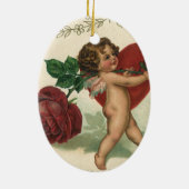 ヴィンテージビクトリアンバレンタインCherub、バラ、ハート セラミックオーナメント (裏面)