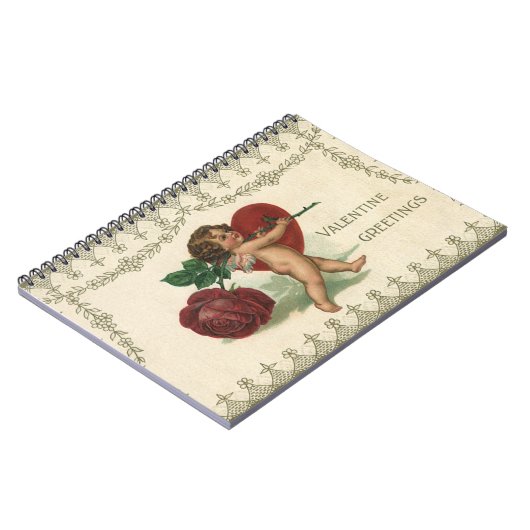 ヴィンテージビクトリアンバレンタインCherub、バラ、ハート ノートブック (左側)