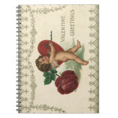 ヴィンテージビクトリアンバレンタインCherub、バラ、ハート ノートブック (正面)
