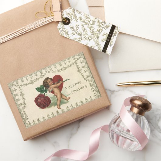 ヴィンテージビクトリアンバレンタインCherub、バラ、ハート 長方形シール (ギフト)