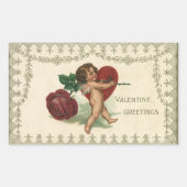 ヴィンテージビクトリアンバレンタインCherub、バラ、ハート 長方形シール (正面)