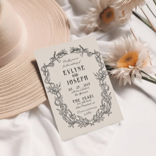 ヴィンテージビクトリアンバロック黒フローラ結婚ズ 招待状