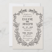 ヴィンテージビクトリアンバロック黒フローラ結婚ズ 招待状 (正面)