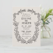 ヴィンテージビクトリアンバロック黒フローラ結婚ズ 招待状 (スタンド正面)