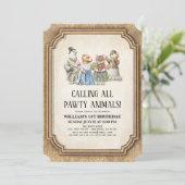 ヴィンテージビクトリアンパウィティアニマルズボーイ誕生日 招待状 (スタンド正面)