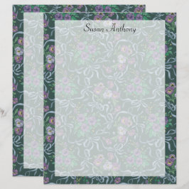 ヴィンテージビクトリアンパープルパンジーブルーリボン紙