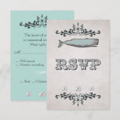 ヴィンテージビクトリアンビーチホエールウェディングRSVPカード 出欠カード (正面/裏面)