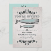 ヴィンテージビクトリアンビーチホエールベビーシャワー招待状 招待状 (正面/裏面)