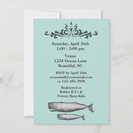 ヴィンテージビクトリアンビーチホエールベビーシャワー招待状 招待状 (裏面)