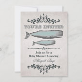 ヴィンテージビクトリアンビーチホエールベビーシャワー招待状 招待状 (正面)