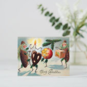 ヴィンテージビクトリアンピネコーンクリスマス ポストカード (スタンド正面)