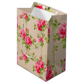 ヴィンテージビクトリアンピンクストライプフローラバラ ミディアムペーパーバッグ (正面アングル)