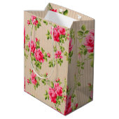 ヴィンテージビクトリアンピンクストライプフローラバラ ミディアムペーパーバッグ (裏面アングル)