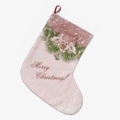 ヴィンテージビクトリアンピンクフローラと水玉模様 ラージクリスマスストッキング (正面 (吊り時))