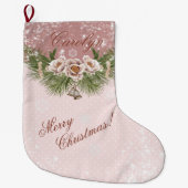 ヴィンテージビクトリアンピンクフローラと水玉模様 ラージクリスマスストッキング (正面)
