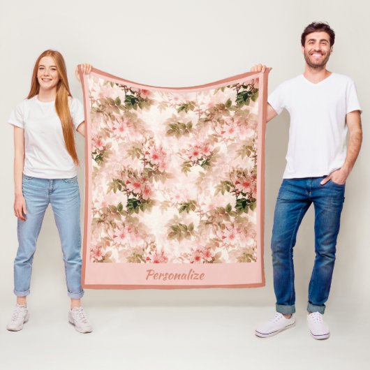 ヴィンテージビクトリアンピンクフローラエレガントシック フリースブランケット (インサイチュ)