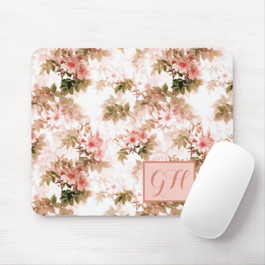 ヴィンテージビクトリアンピンクフローラエレガントシック マウスパッド (マウス)