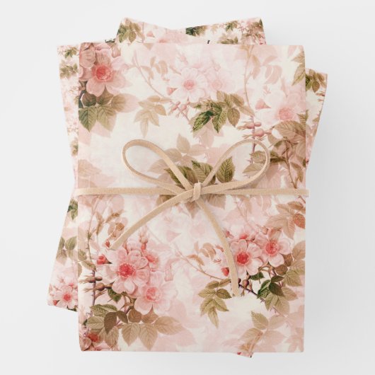 ヴィンテージビクトリアンピンクフローラエレガントシック ラッピングペーパーシート (インサイチュ)