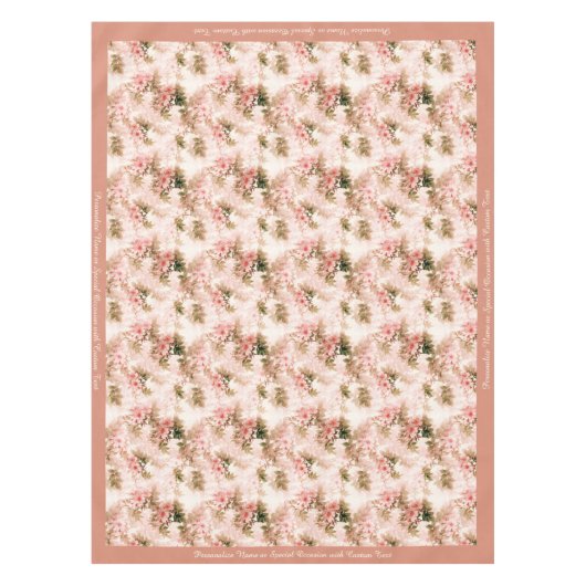 ヴィンテージビクトリアンピンクフローラシックパーソナライズされた テーブルクロス (正面)