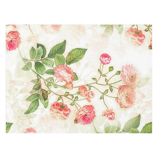 ヴィンテージビクトリアンピンクフローラデザイン| テーブルクロス (正面(横))