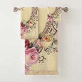 ヴィンテージビクトリアンピンクレッドローズモノグラム バスタオルセット (インサイチュ)