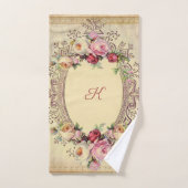 ヴィンテージビクトリアンピンクレッドローズモノグラム バスタオルセット (ハンドタオル)