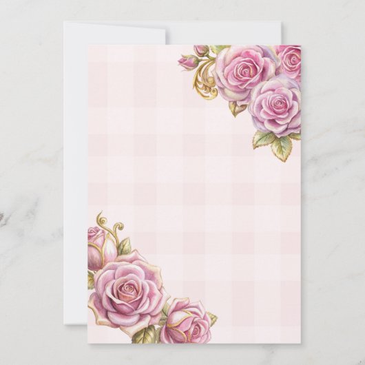 ヴィンテージビクトリアンピンクローズブライダルティーパーティー 招待状 (裏面)