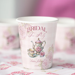 ヴィンテージビクトリアンピンクローズブライダルティーパーティー 紙コップ