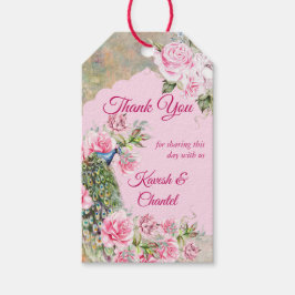 ヴィンテージビクトリアンピンク牡丹バラ孔雀カスタム ギフトタグ