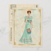 ヴィンテージビクトリアンファッションイラストレーションミントドレス ポストカード (正面/裏面)