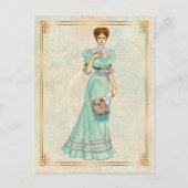 ヴィンテージビクトリアンファッションイラストレーションミントドレス ポストカード (正面)