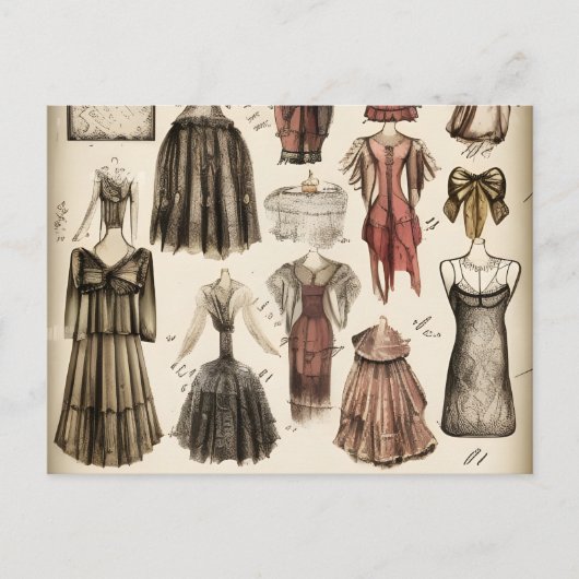 ヴィンテージビクトリアンファッションデザインペンシル ポストカード (正面)