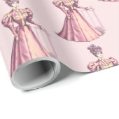 ヴィンテージビクトリアンファッション女性ピンクドレス赤面 ラッピングペーパー (ロールコーナー)