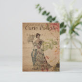 ヴィンテージビクトリアンファン付き女性 ポストカード (スタンド正面)