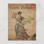 ヴィンテージビクトリアンファン付き女性 ポストカード (正面)
