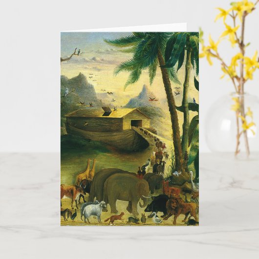 ヴィンテージビクトリアンフォークアート、ノアの箱舟by Hidley カード (黄色い花)