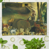 ヴィンテージビクトリアンフォークアート、ノアの箱舟by Hidley キッチンタオル (折り畳み)