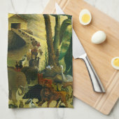 ヴィンテージビクトリアンフォークアート、ノアの箱舟by Hidley キッチンタオル (四つ折り)